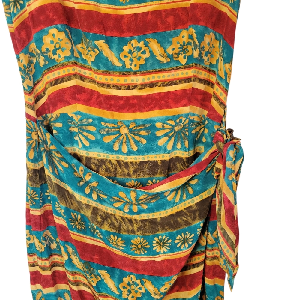 Vintage August Hale 100% Silk Printed Wrap Maxi Dress Size 12 Boho Resort - Picture 4 of 13